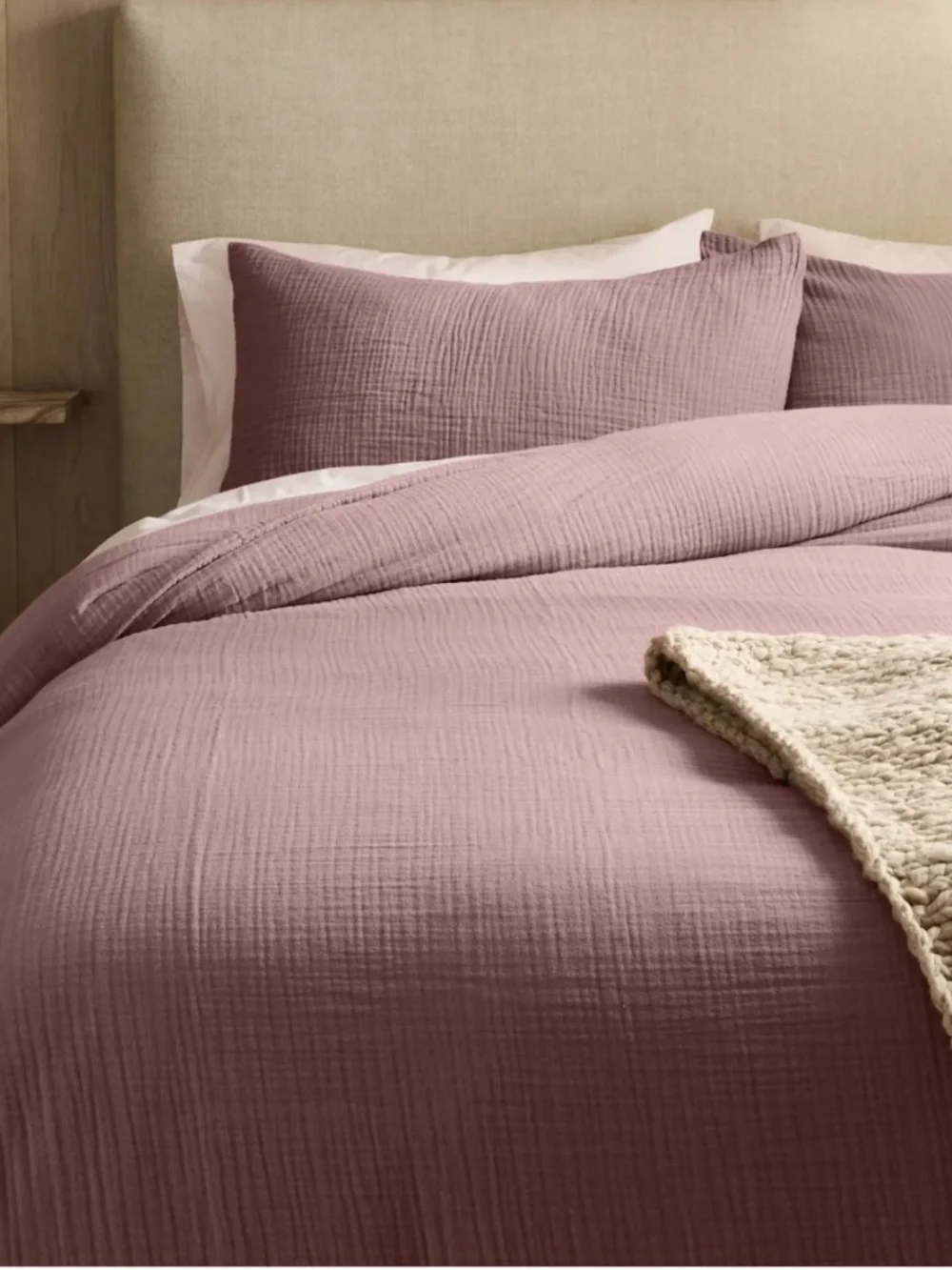 Organic Cotton Gauze Duvet Cover Fig Mauve King